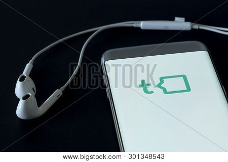 Newcastle, Australia - May 11, 2019 Image Of Talkspace App On A Smartphone On A Black Background