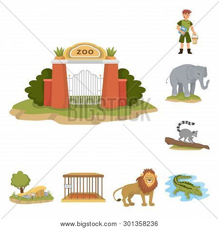 Vector Design Of Zoo  And Park Logo. Set Of Zoo  And Animal Vector Icon For Stock.