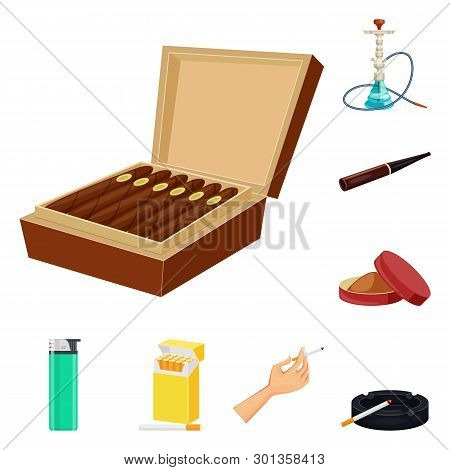 Vector Illustration Of Cigarette And Tobacco Icon. Set Of Cigarette And Nicotine Stock Symbol For We
