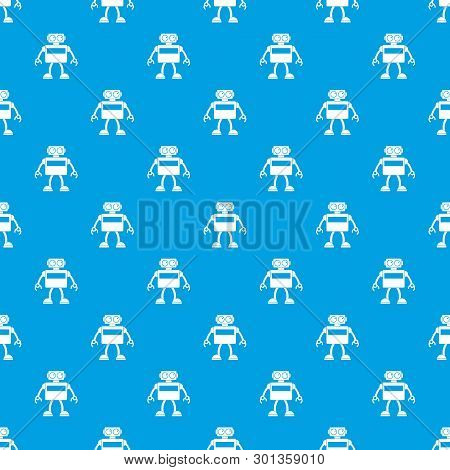 Android Robot Pattern Repeat Seamless In Blue Color For Any Design. Geometric Illustration