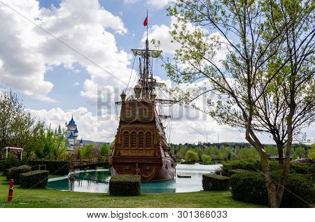 Eskisehir, Turkey-may 03,2019: The Fairy Tale Castle  And Pirate Ship Which Has Become The Symbol Of