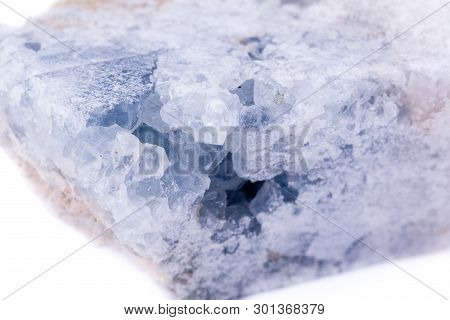 Macro Mineral Celestite Stone On A White Background