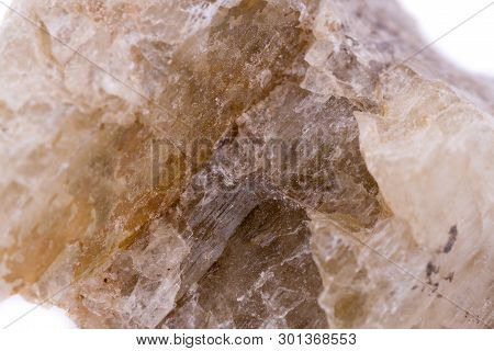 Macro Mineral Stone Spodumene On A White Background Close Up