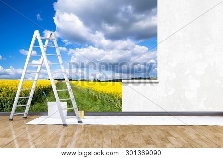 3d render of redecorate a room with a photo mural rape field