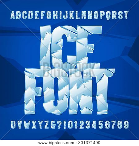 Ice Alphabet Font. Frozen Letters And Numbers On Blue Background. Stock Vector Typescript For Your T