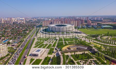Krasnodar, Russia - May 2019: Aerial View Of Krasnodar Stadium And The Galitsky Park
