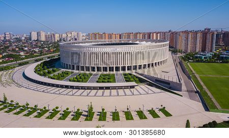 Krasnodar, Russia - May 2019: Aerial View Of Krasnodar Stadium And The Galitsky Park