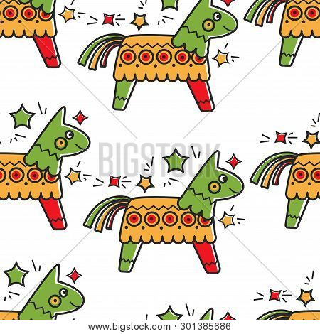 Mexican Horse Toy With Candies Pinata Seamless Pattern Mexico Culture