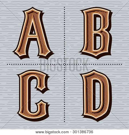 Alphabet Western Letters Vintage Design Vector (a, B, C, D)