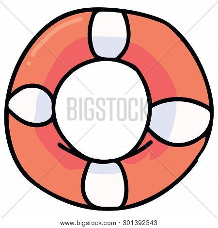 Cute Lifebuoy Cartoon Vector Illustration Motif Set. Hand Drawn Isolated Lifering Elements Clipart F