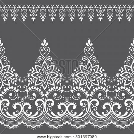 Lace Seamless Vector Pattern With Flowers And Swirls, Retro Lace Borders Design, Detailed Floral Orn
