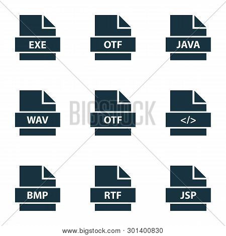 Document Icons Set With Shape, Rtf, Bmp And Other Open Type Font Elements. Isolated  Illustration Do