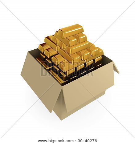 GoldBars em uma caixa de papelão.