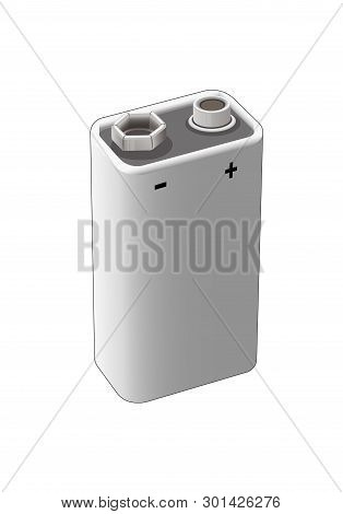 9 Volt Nickel, Alkaline Or Lithium Battery. Isolated Vector Illustration.