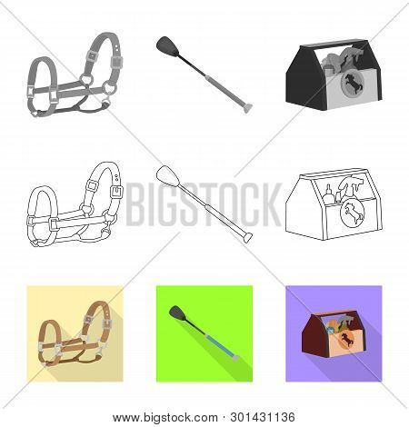 Vector Design Of Equipment And Riding Sign. Set Of Equipment And Competition Vector Icon For Stock.