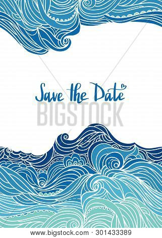 Elegant Vertical Waves Border. Wavy Striped Pattern. Hand-drwn Frame In Doodle Style. Template For C