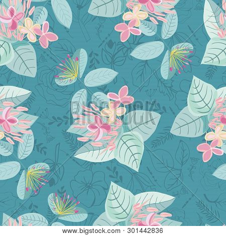 Vector Retro Hand Drawing Colorful Florals Seamless Pattern. Design Can Use For Fashion,fabric, Web,