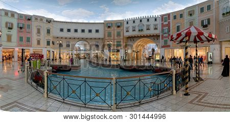 Doha, Qatar - February 2019: Interior Scene From Villaggio Shopping Mall In Doha With Many Stores An