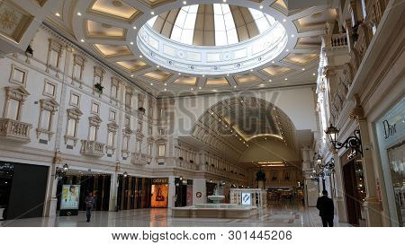 Doha, Qatar - February 2019: Interior Scene From Villaggio Shopping Mall In Doha With Many Stores An