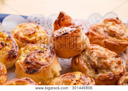 Fresh Hot Sweet Home Baking On Paper Lace Napkin, Rolls Of Buns