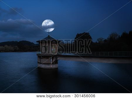 New Moon Over The Marsh Of The Granda Asturias Spain