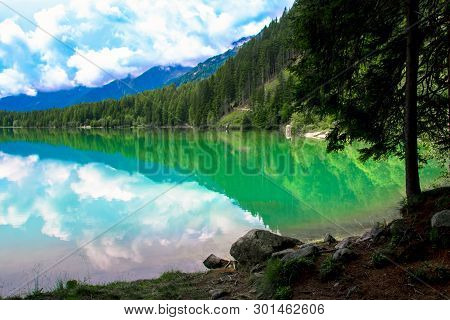 The Antholzer See (italian: Lago Di Anterselva) A Little Lake In South Tyrol, Italy