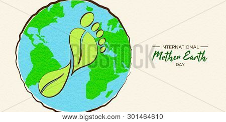International Earth Day Illustration Of Carbon Footprint Concept. Green Planet And Foot Shape For En
