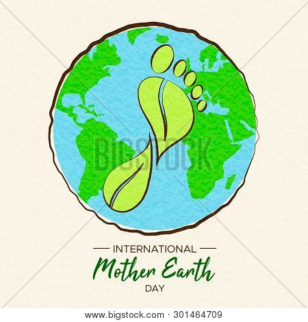 International Earth Day Illustration Of Carbon Footprint Concept. Green Planet And Foot Shape For En