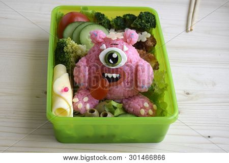 The Monster Is Made Of Rice. Kyaraben, Bento. Creative Food For Children.