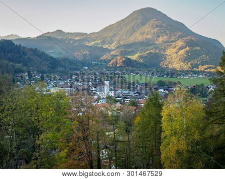 Oberaudorf In Bavaria Seen From The Auerburg Ruin In Autumn