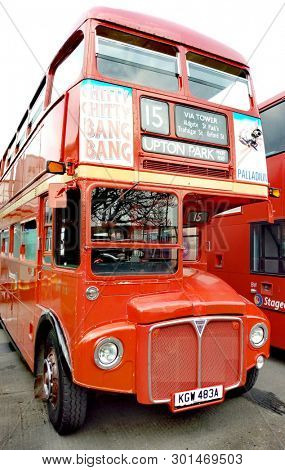 LONDON/ UK- 13th may 2019: Red London route master bus, from the 1960s