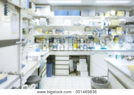 Laboratory Interior Out Of Focus, Template For A Poster, Webpage, Leaflet Or Powerpoint Presentation