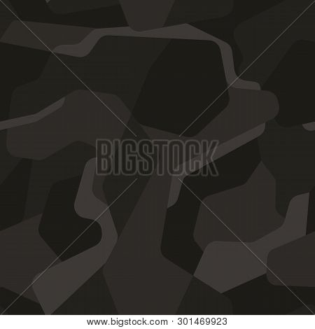 Camouflage Black, Dark Gray And Cray Colours Seamless Pattern. Vector Illustration.