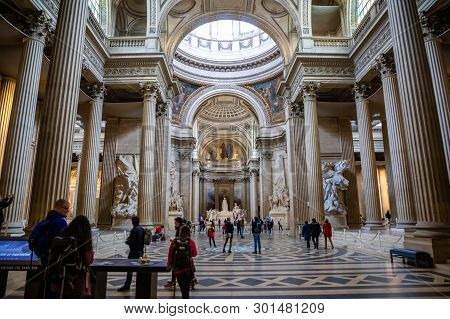 Paris, France - 24.04.2019: Interior Of Pantheon, In The Latin Quarter In Paris In France