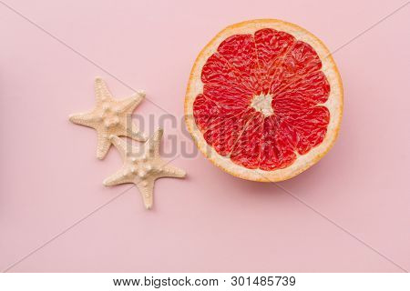 Fashion. Tropical Fresh Summer Set. Fashion Design. Fruit Citrus. Grapefruit. Bright Color. Creative
