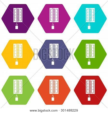 Physics Dynamometer For Laboratory Work Icon Set Many Color Hexahedron Isolated On White Illustratio