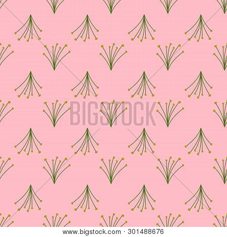 Seamless Pattern Of Wild Bouquets On A Pink Background.