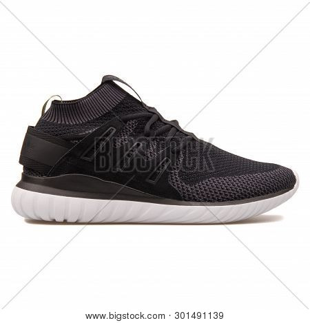 Vienna, Austria - August 10, 2017: Adidas Tubular Nova Pk Black Sneaker On White Background.