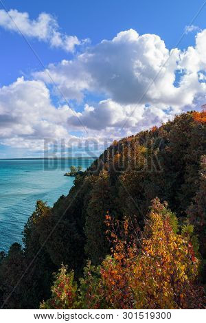 A Breezy Fall Day On Mackinaw Island Overlooking Lake Huron