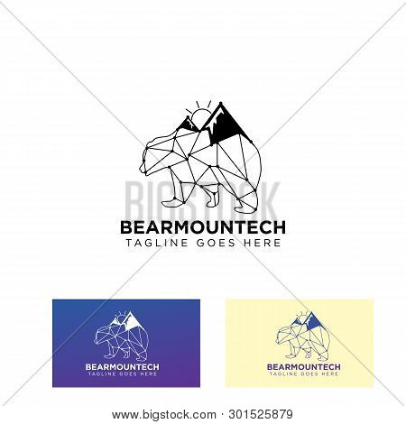 Bear Mountain Connecting Logo Design Vector Icon Or Symbol Illustration