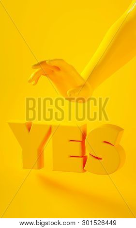 3d Rendering Illustration Of Yellow Hand. Human Body Parts. Concept Scene For Graphic Design Project