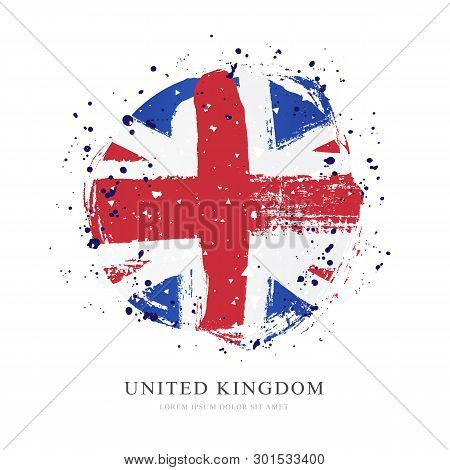 Flag Of Great Britain In The Form Of A Large Circle. Vector Illustration On White Background. Brush 