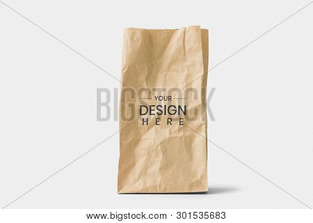 Brown paper bag mockup on a white background
