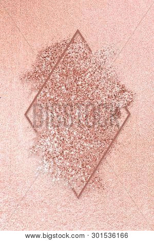 Pink gold glitter with a brownish red rhombus frame on a pink background illustration