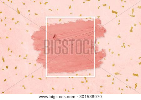 Matte orange paint with a white rectangle frame on a pastel pink background illustration