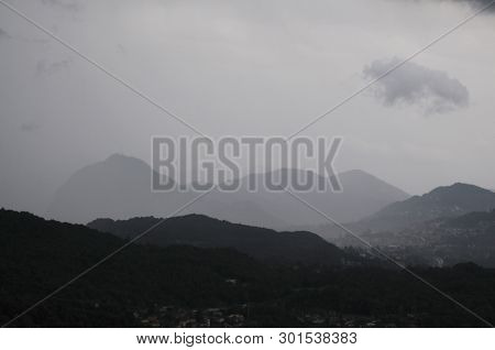 A Wonderful View From Bigorio Village Over The Lugano Region (val Capriasca) During A Storm In Late 