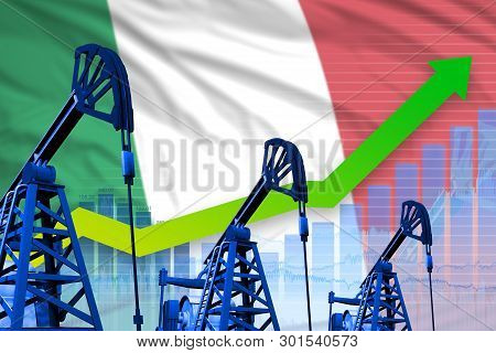 Italy Oil Industry Concept, Industrial Illustration - Growing Graph On Italy Flag Background. 3d Ill