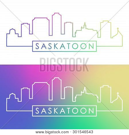 Saskatoon City Skyline. Colorful Linear Style. Editable Vector File.