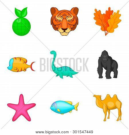 Animal World Icons Set. Cartoon Set Of 9 Animal World Icons For Web Isolated On White Background