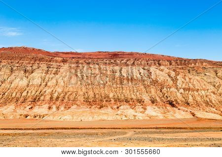 Flaming Mountains, Turpan, Xinjiang, China: These Intense Red Arid Mountains Similar To Scorching Fl